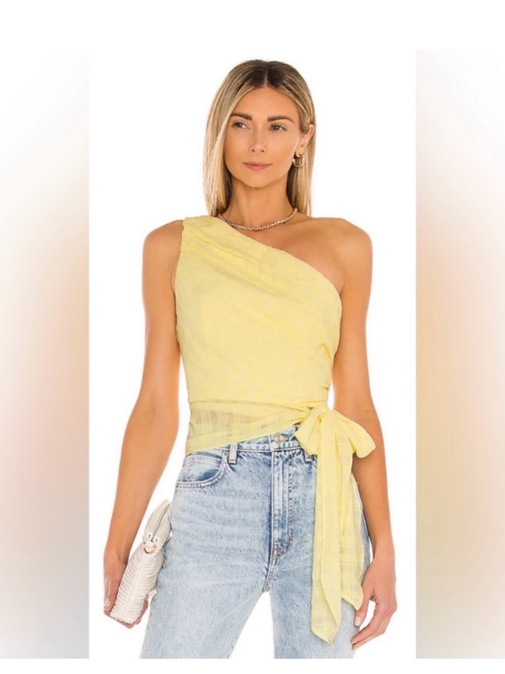 Amanda Uprichard Buttery Yellow One-Shoulder Wrap Crop Top